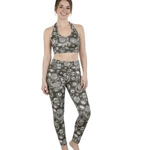 Cali Sport Green Paisley Floral Sports Bra & Leggins LARGE